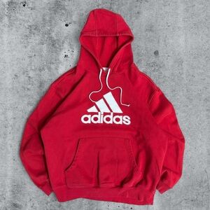 Vintage Men’s Adidas Embroidered Center Logo Red Pullover Hoodie Size XL Y2K USA